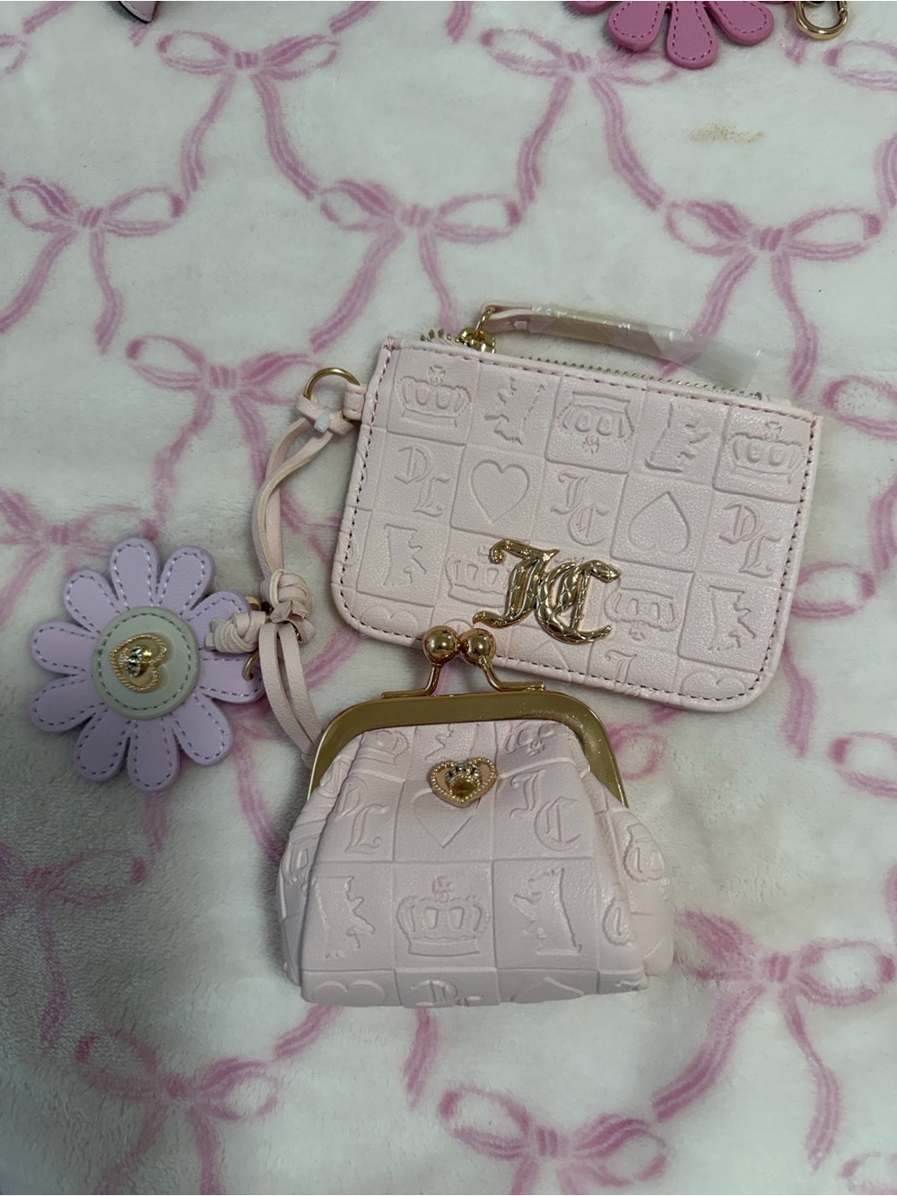 Juicy Couture Pale Pink Embossed Wallet and Coin Purse Set